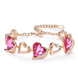 Pink Love Hearts Rose Gold Swarovski Crystal Bracelet