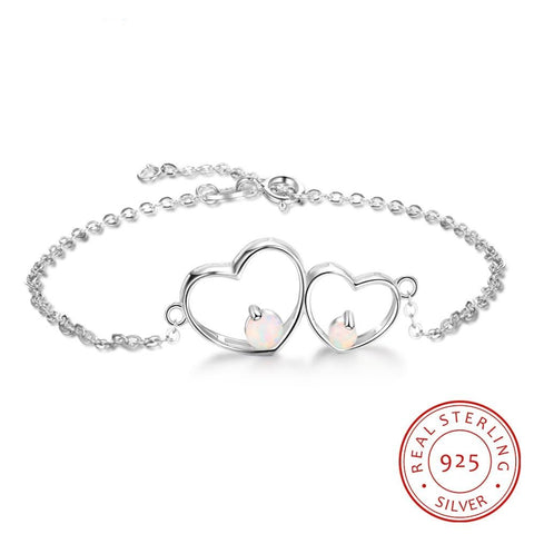 Double Heart White Opal Bracelet