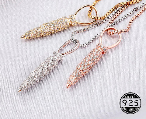 Sterling Silver Zircon Bullet Pendant Necklace