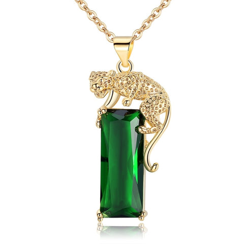 Aztec Green Crystal Leopard Pendant Necklace