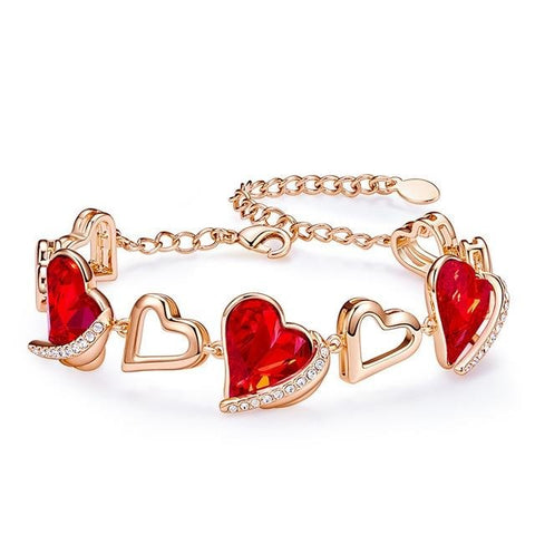 Red Love Hearts Rose Gold Swarovski Crystal Bracelet