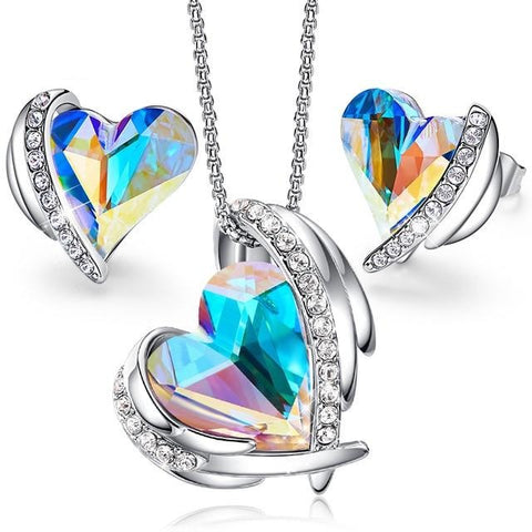 Swarovski Angel Wings Silver Heart Set