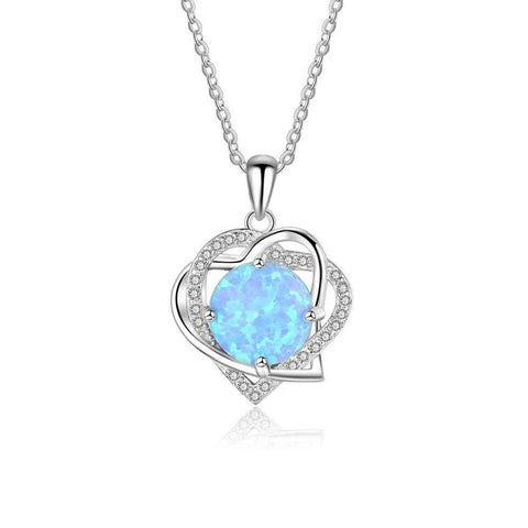 Sterling Silver Blue Opal Love Heart Necklace