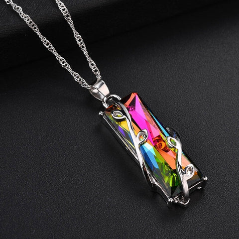 Enchanted Rainbow Crystal Glass Leaves Necklaces