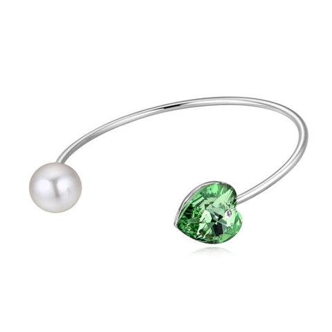 Green Heart & Pearl Crystal Cuff