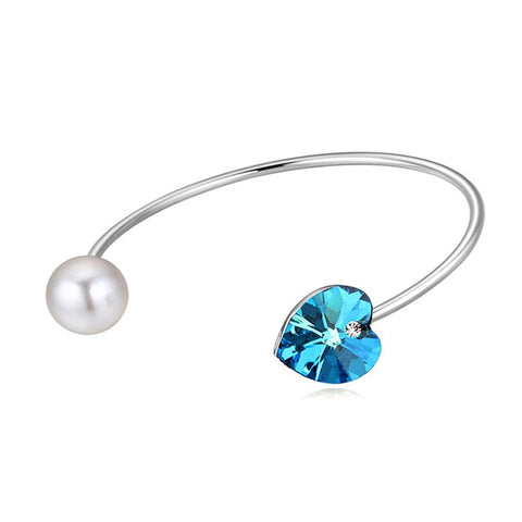 Light Blue Heart & Pearl Crystal Cuff